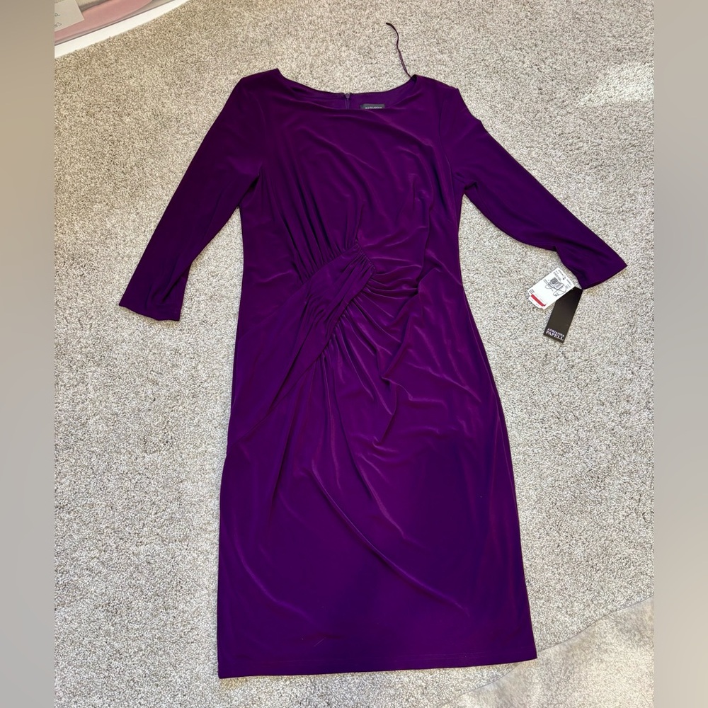Adrianna Papell NWT Purple Midi Dress Cocktail Ruched 10